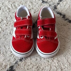 Vans Kids Red and White Velcro Sneakers